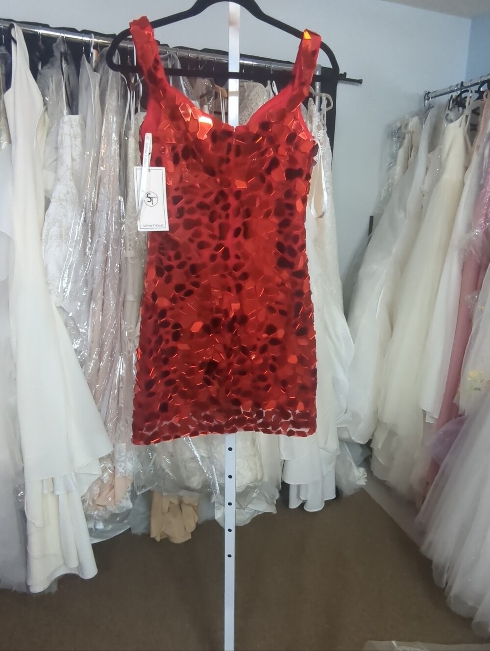 Sophia Thomas Size 6 Red Mirror Sequin Mini Dress NWT - Picture 4 of 4